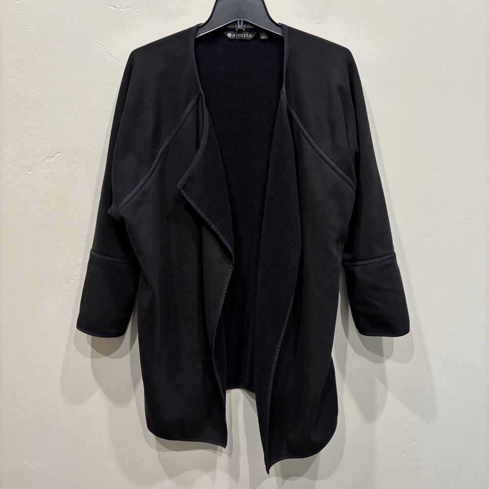 Athleta Cozy Karma Drape Open Front Cardigan Sweater Black - Size: Small